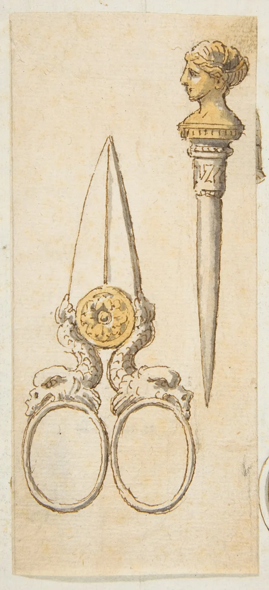 Designs for Scissors and Letter Opener by anonymous, drawing, 1800-1899
