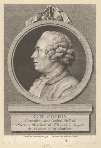 Portrait of Charles-Nicolas Cochin II by Augustin de Saint-Aubin, print, 1771