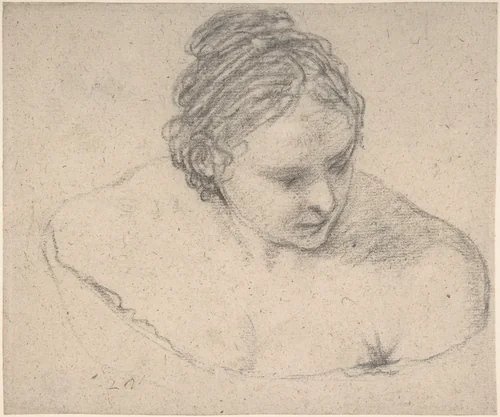 Bust of a Woman looking right by anonymous, drawing, 1600-1700