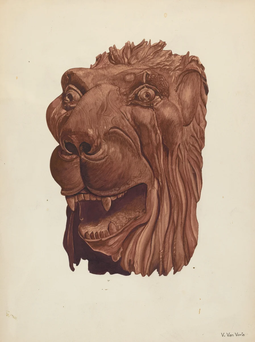 Carved Lion's Head by Vera Van Voris, index of american design, 1937