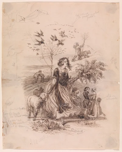 Shepherdess by J. J. Grandville, drawing, 1827-1847