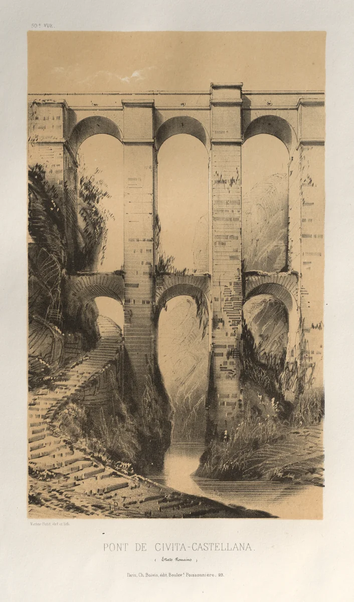 Architecture Pittoresque ou Monuments des XVeme. Et XVIeme. Siecles: Chateaux de France des XV et XVI Siecles: Pl. 50, Pont De Civita-Castellana (Etats Romains) by Victor Petit, print, 1860