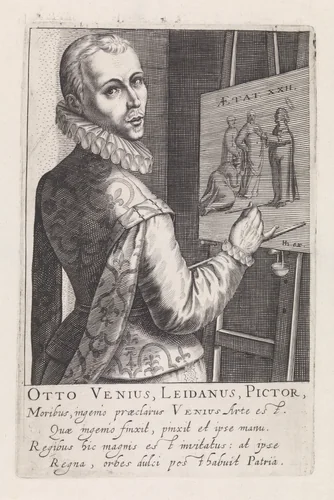 Portret van Otto van Veen by Robert de Baudous, print, 1610