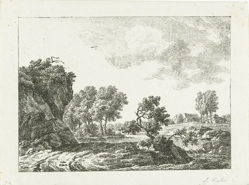 Landschap met kleine waterval by Frédéric Théodore Faber, print, 1828-1831