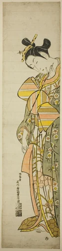 Courtesan Holding a Long Pipe by Ishikawa Toyonobu, print, 1738-1748