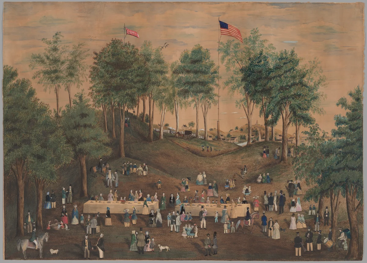 Anti-Slavery Picnic at Weymouth Landing, Massachusetts by Susan Torrey Merritt, painting, 1840-1850