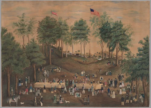 Anti-Slavery Picnic at Weymouth Landing, Massachusetts by Susan Torrey Merritt, painting, 1840-1850