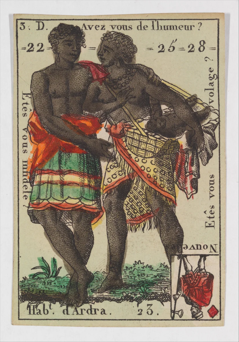 Hab.t d'Ardra, from the playing cards (for quartets) "Costumes des Peuples Étrangers" by anonymous, print, 1700-1799