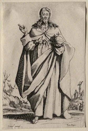 Salvatoris Beatae Mariae Virginis Sanctorum Apostolorum Icones / Les Grands Apôtres (The Large Apostles): The Savior by Jacques Callot, print, 1626-1636