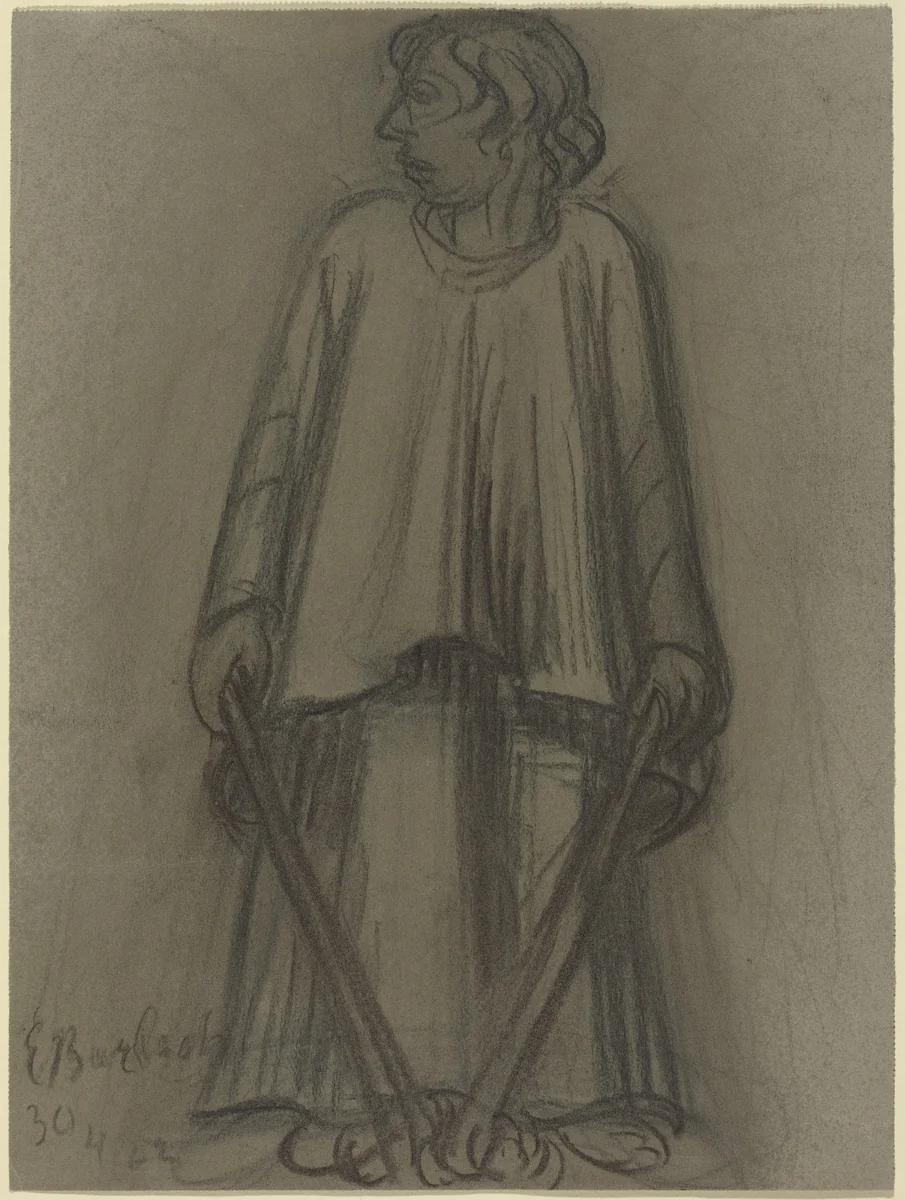 Standing Figure with Extinguished Torches by Ernst Barlach, drawing, 1922