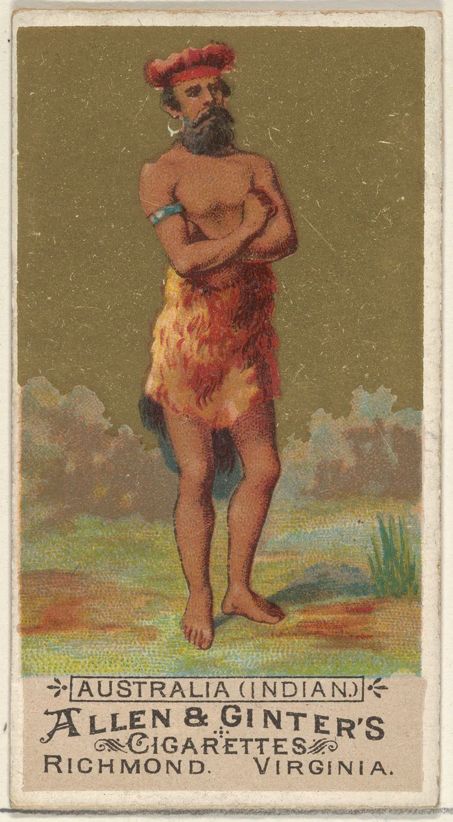 Australia (Indian), from the Natives in Costume series (N16) for Allen & Ginter Cigarettes Brands by Allen & Ginter, print, 1886