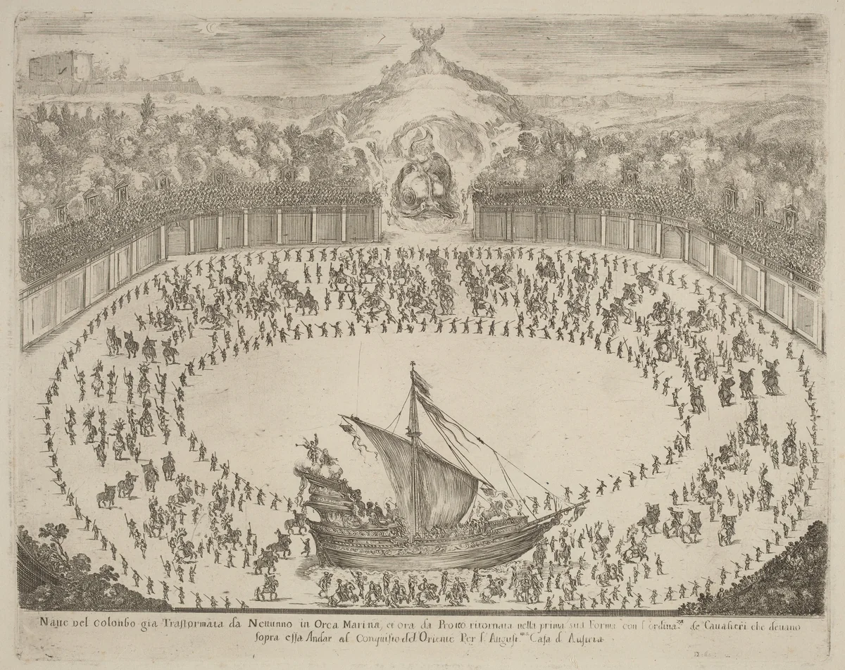 Parade with a Chariot Having the Form of a Ship by Stefano della Bella, print, 1652