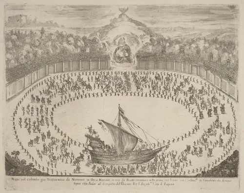 Parade with a Chariot Having the Form of a Ship by Stefano della Bella, print, 1652