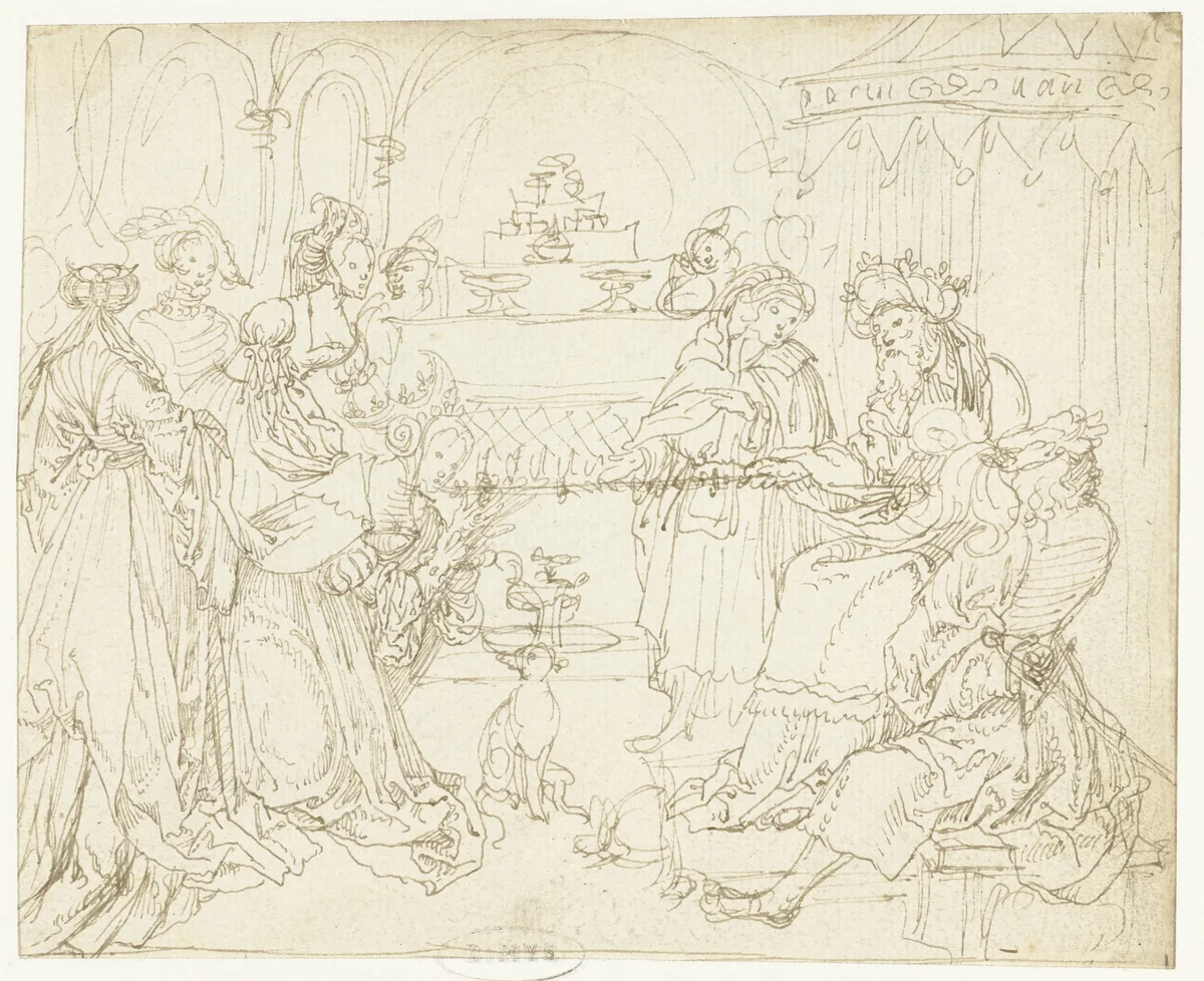 Esther voor Ahasverus by Meester van het Berlijnse Schetsboek, drawing, 1523