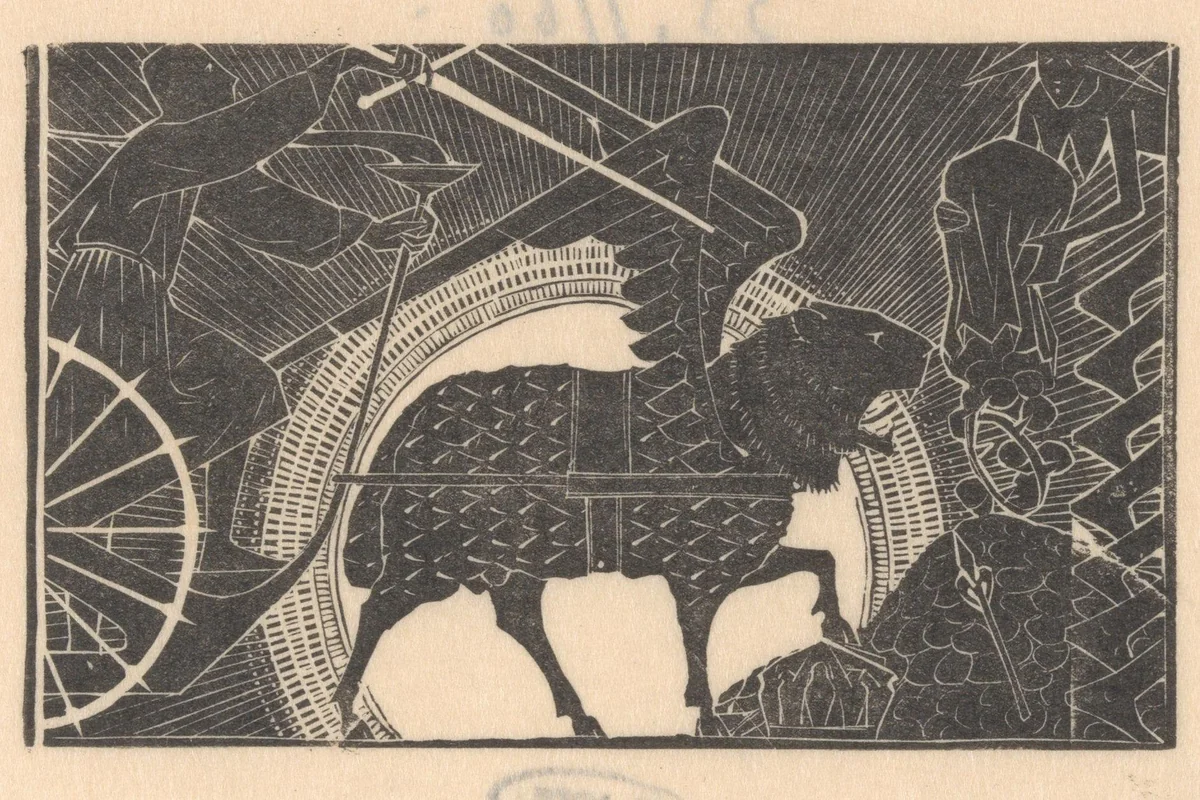 Wagen met Chimaera by Mathieu Lauweriks, print, 1895