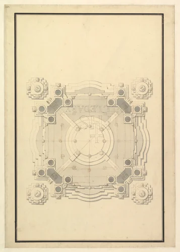 Ground Plan for a Catafalque for Louis, Dauphin of France, d. 1711 by Giuseppe Galli Bibiena, drawing, 1706-1716