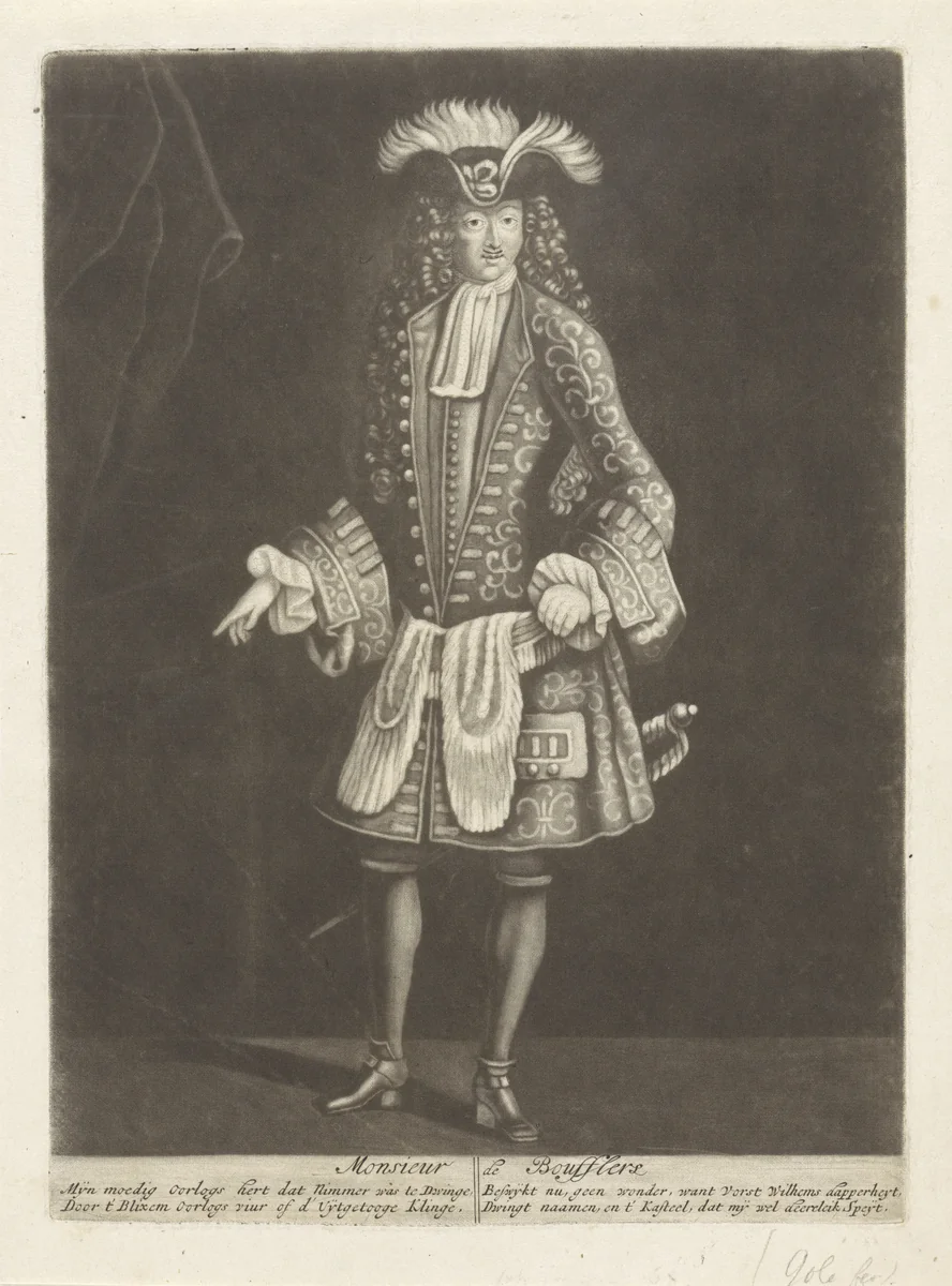 Portret van maarschalk Louis François, hertog van Boufflers by Jacob Gole, print, 1670-1724