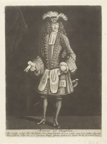 Portret van maarschalk Louis François, hertog van Boufflers by Jacob Gole, print, 1670-1724