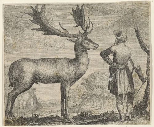 Fabel van de eland en de mens by Aegidius Sadeler, print, 1608