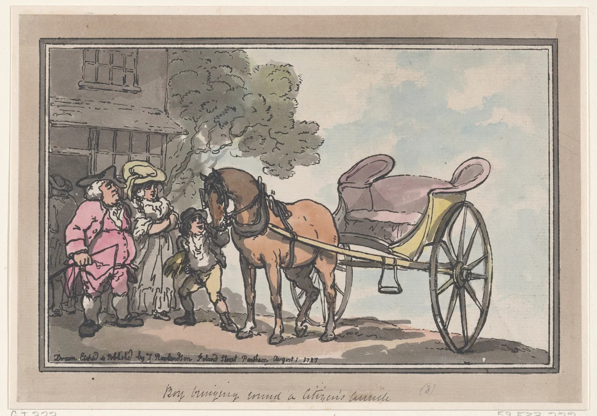 Boy Bringing Round a Citizen's Curricle by Thomas Rowlandson, print, 1787