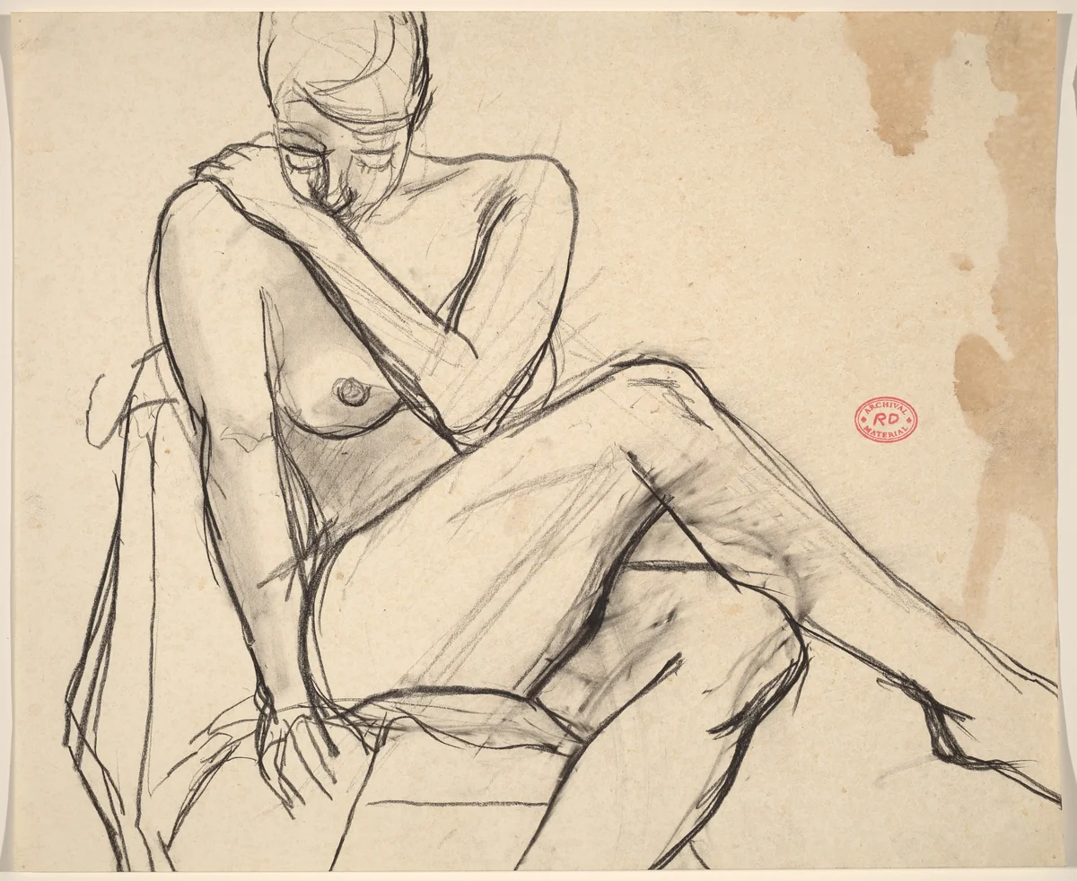 Untitled [seated nude crossing her legs and looking down] by Richard Diebenkorn, drawing, 1955-1967