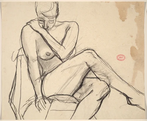 Untitled [seated nude crossing her legs and looking down] by Richard Diebenkorn, drawing, 1955-1967