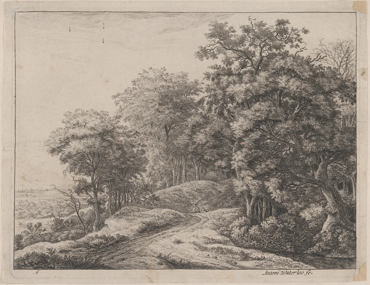 Two Men in a Hollow by Anthonie Waterloo, print, 1620-1690