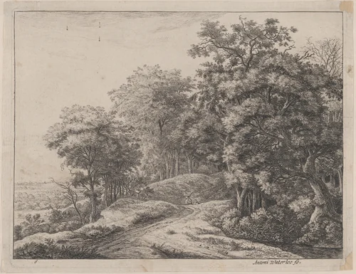 Two Men in a Hollow by Anthonie Waterloo, print, 1620-1690