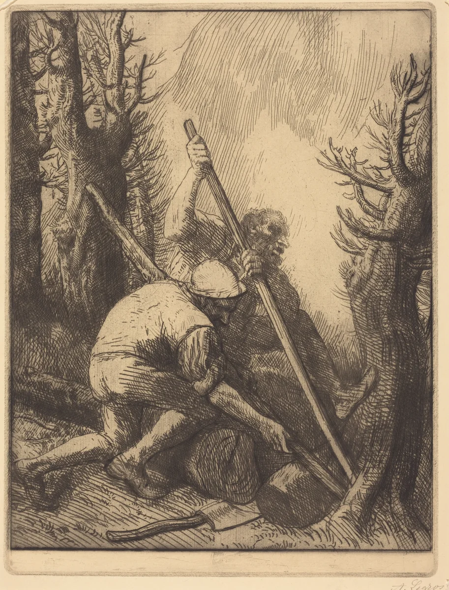 Woodcutters, 3rd plate (Les bucherons) by Alphonse Legros, print, 1837-1911