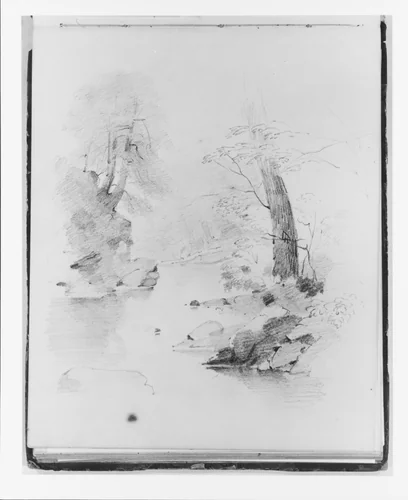 Landscape with Trees Framing a Stream (from Sketchbook) by Francis William Edmonds, artwork, 1835-1839