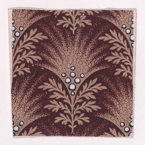 Textile Design with Alternating Palmettes Decorated with Pearls Flanked by Bundles of Leaves by anonymous, drawing, 1840