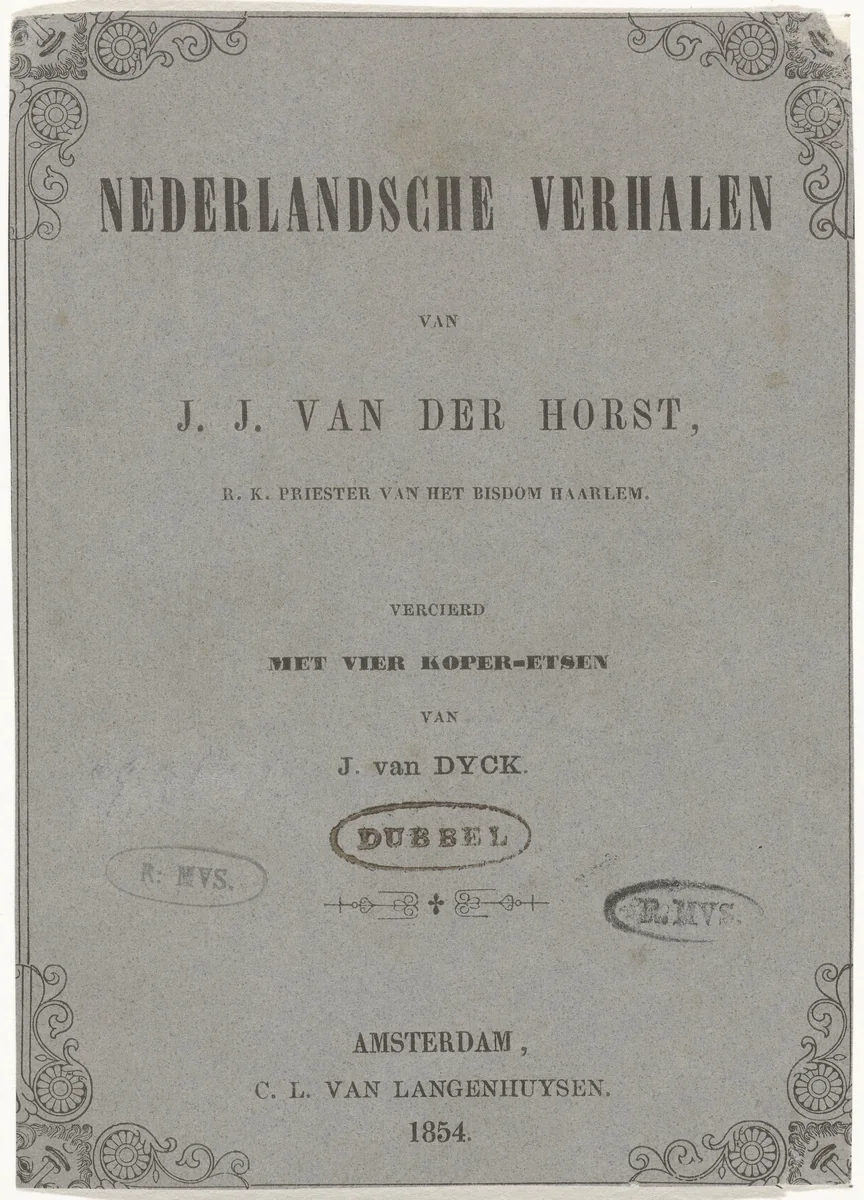 Titelpagina voor:  J.J. van der Horst, Nederlandsche verhalen, 1854 by C.L. van Langenhuysen, book, 1854