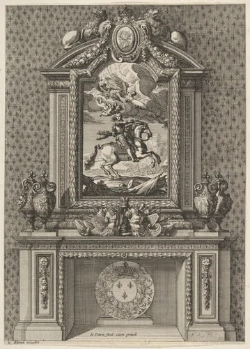 Chimney with a Painting of Louis XIV over the Mantle, from 'Grandes Cheminée' by Jean Le Pautre, print, 1644-1666