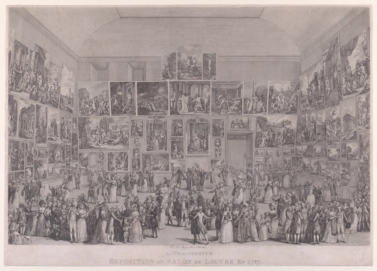 Exposition au Salon du Louvre en 1787 by Pietro Antonio Martini, print, 1787