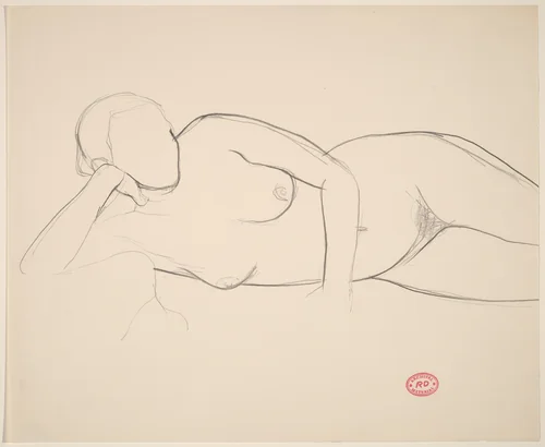 Untitled [reclining female nude resting on left arm] by Richard Diebenkorn, drawing, 1955-1967