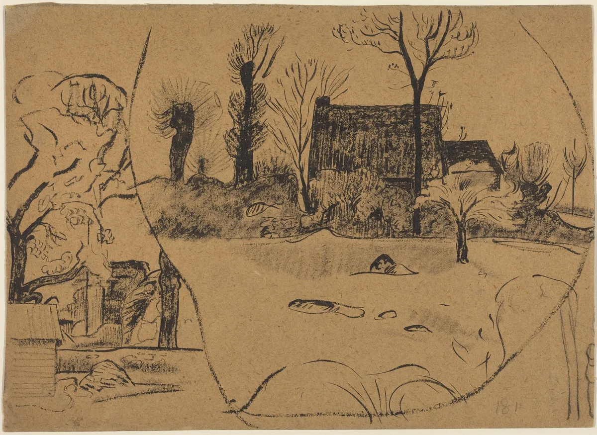Landscape at Pont-Aven by Paul Gauguin, drawing, 1888