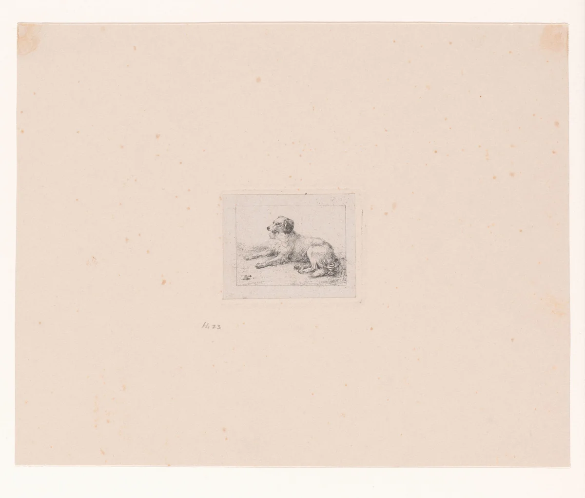 Liggende spaniël by Eugène Verboeckhoven, print, 1830