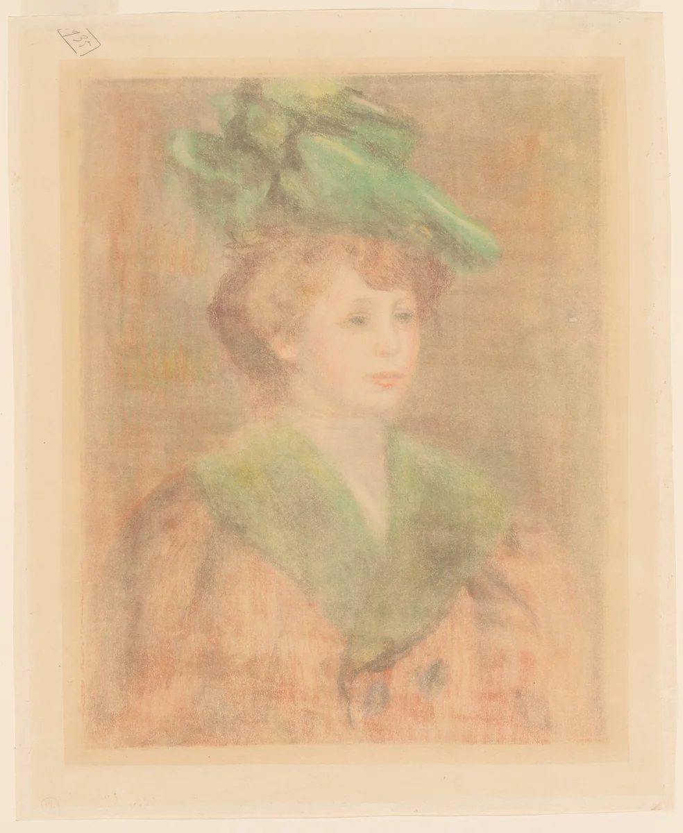 Lady with Green Hat (Mlle. Dieterle?) by Auguste Renoir, drawing, 1890-1919