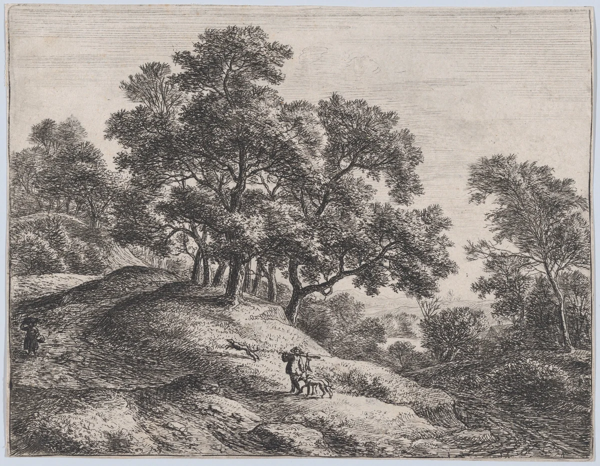 The Rabbit Hunter by Anthonie Waterloo, print, 1620-1690