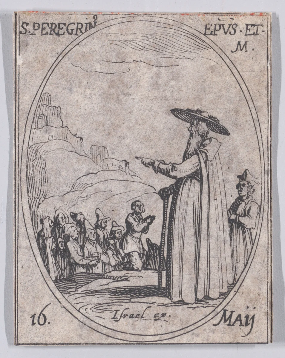 S. Pèlerin, éveque et martyr (St. Pelerin, Bishop and Martyr), May 16th, from "Les Images De Tous Les Saincts et Saintes de L'Année" (Images of All of the Saints and Religious Events of the Year) by Jacques Callot, print, 1636