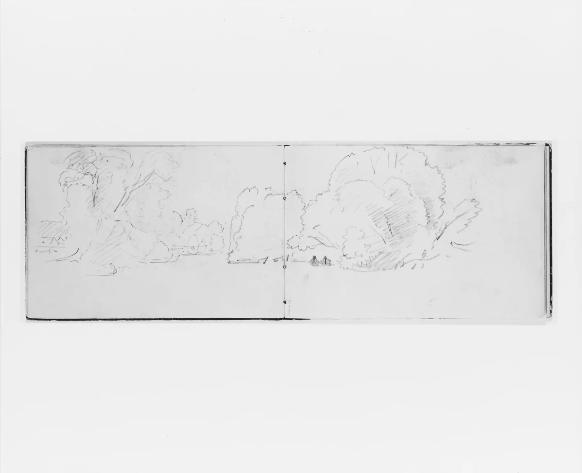Tree Landscape with Camp (from Sketchbook X) by William Trost Richards, artwork, 1885