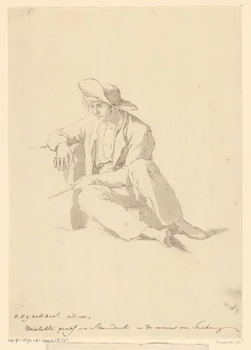 Zittende visser by David Pièrre Giottino Humbert de Superville, print, 1820