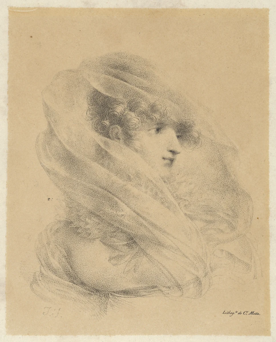 Portrait of Mademoiselle Ledieu by Jean Baptiste Isabey, print, 1820