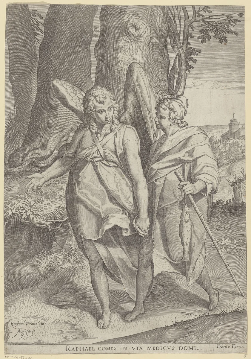 Tobias en de Engel by Unknown, print, 1581