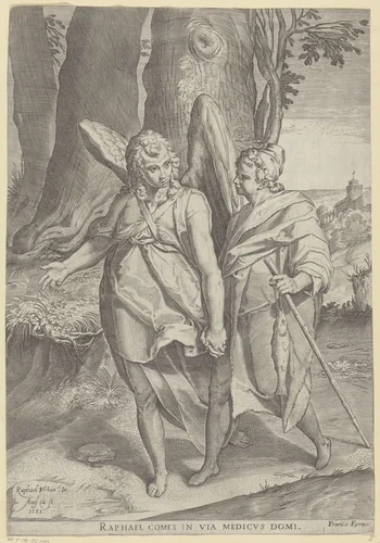 Tobias en de Engel by Unknown, print, 1581