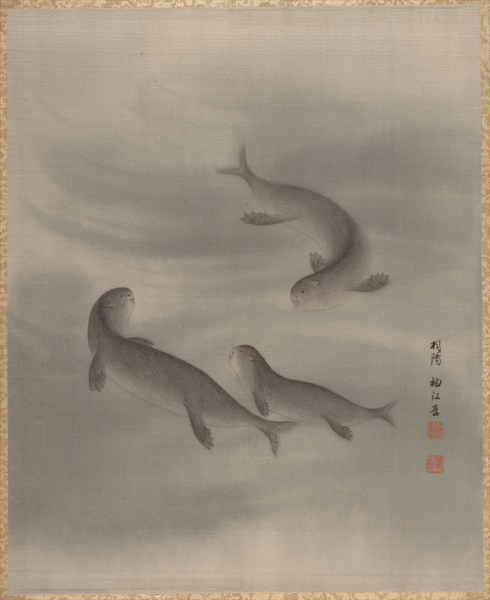 Otters Swimming by Seki Shūkō, painting, 1890-1892