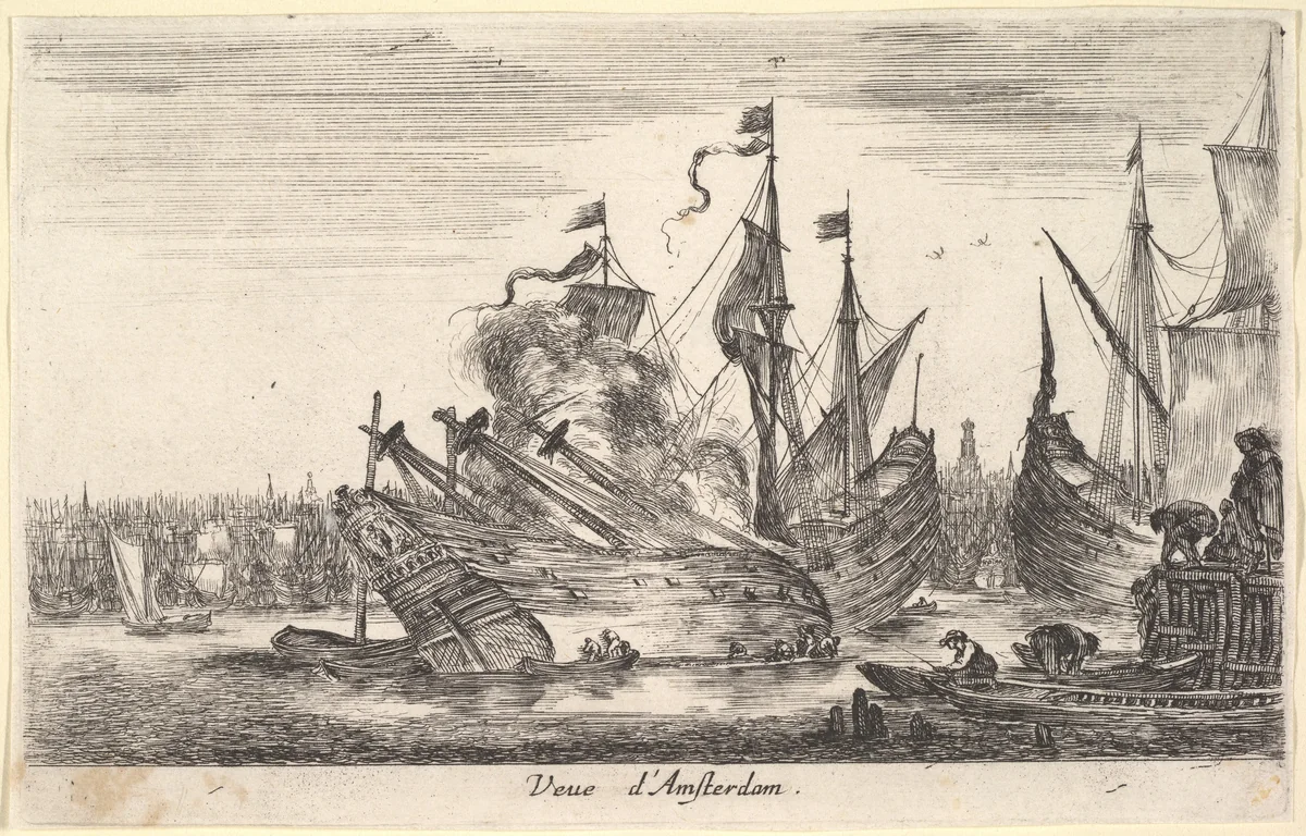 View of the Amsterdam seaport (Veue d'Amsterdam), from "Views of seaports" (Vues de ports de mar) by Stefano della Bella, print, 1647