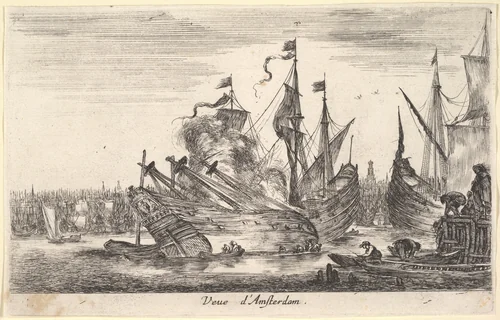 View of the Amsterdam seaport (Veue d'Amsterdam), from "Views of seaports" (Vues de ports de mar) by Stefano della Bella, print, 1647