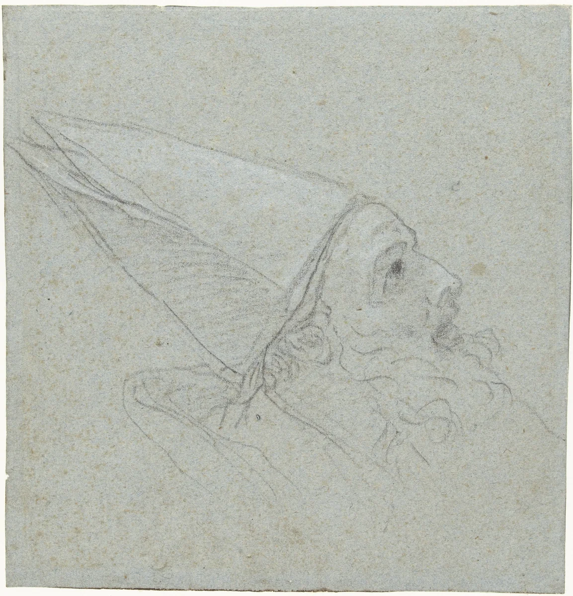 Hoofd van een opziende bisschop, en profil by Carlo Maratta, drawing, 1680-1690