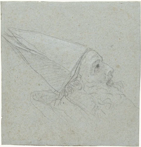 Hoofd van een opziende bisschop, en profil by Carlo Maratta, drawing, 1680-1690